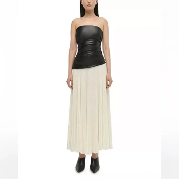 Simkhai Arie Faux Leather Bustier Dress Black White Pleated Strapless Sz 2 NWT - Picture 12 of 16
